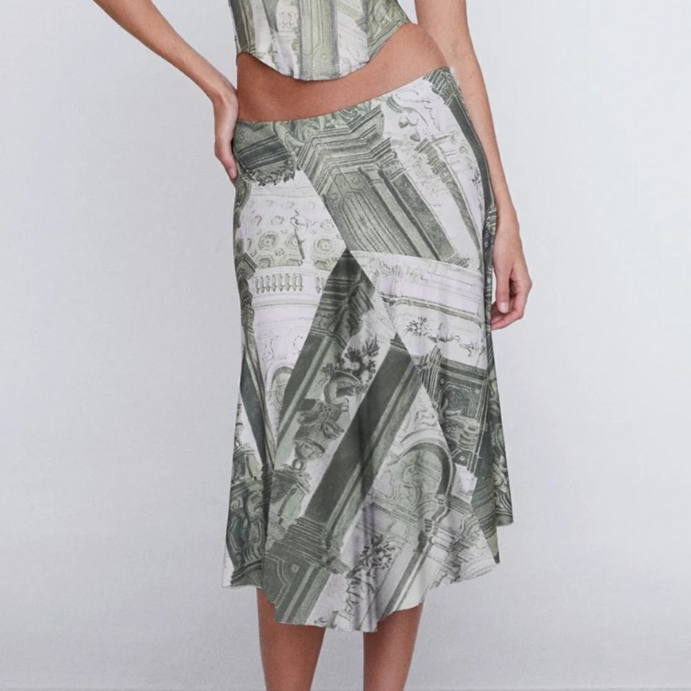 MIAOU Mila emblem print skirt midi knee length green white NWOT S